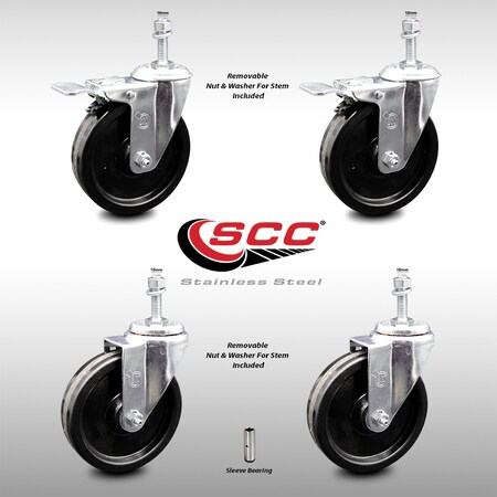 Service Caster 5 Inch SS Phenolic Swivel 10mm Threaded Stem Caster Total Lock Brake, 2PK SCC-SSTSTTL20S514-PHS-M1015-2-S-2